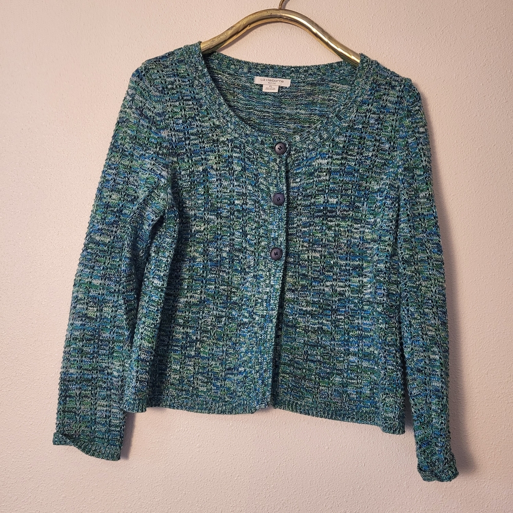 Liz Claiborne Blue Green Cardigan Sweater
